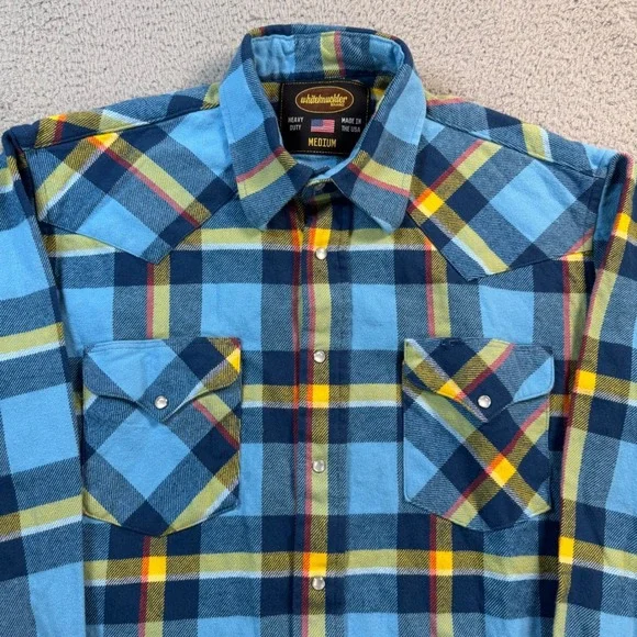 Whiteknuckler Brand Mens Medium Heavy Duty Flannel Western Pearl Snap Shirt USA - Picture 2 of 7